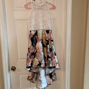 Floral High-Low Kids Dress - White and Pink